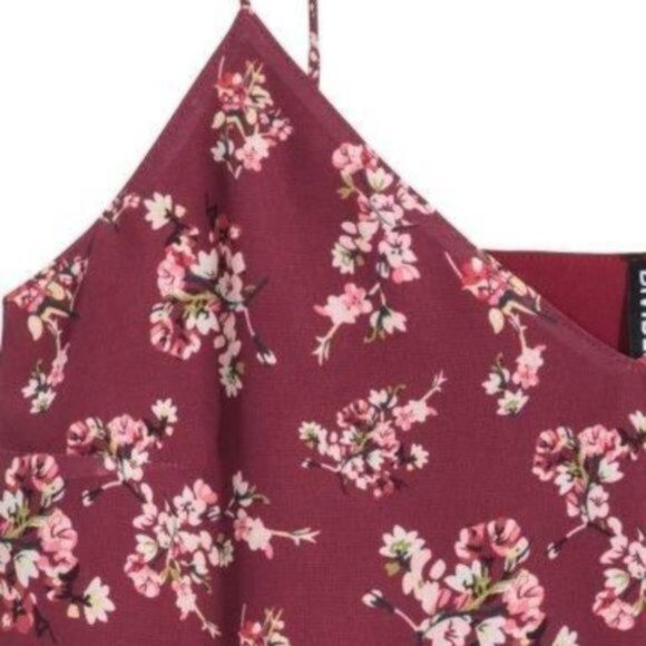 H&M Women's Floral Cami Midi Slip Dress w/ Lace Hem in Burgandy Red Sz 14 - Picture 7 of 9